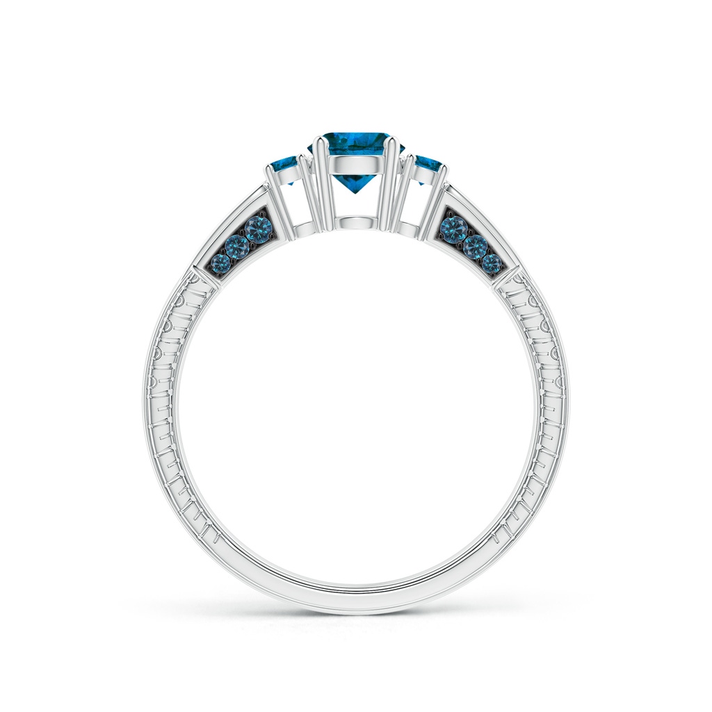 4.7mm AAA Three Stone Round Blue Diamond Ring in P950 Platinum Side-1