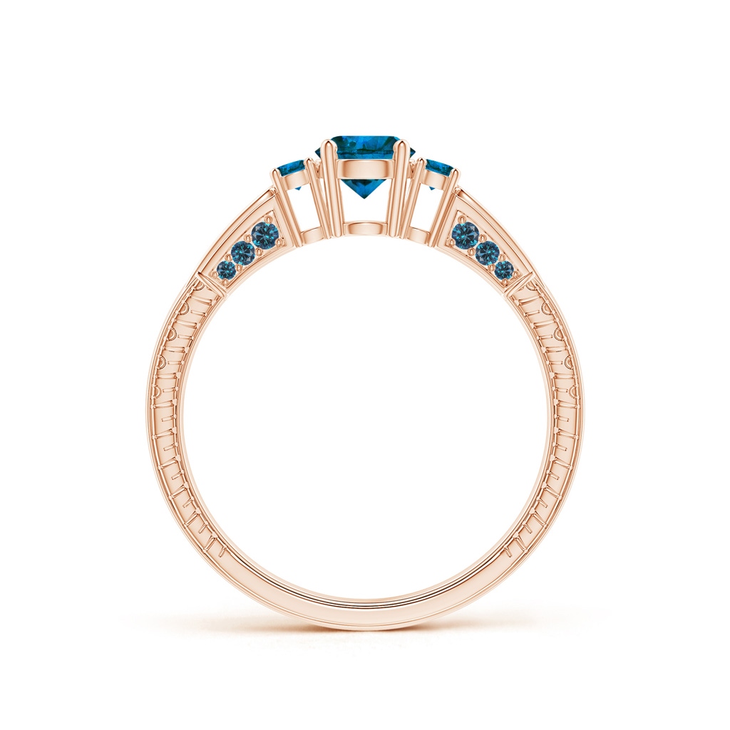 4.7mm AAA Three Stone Round Blue Diamond Ring in Rose Gold - side_1