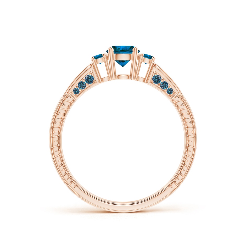 4.7mm AAA Three Stone Round Blue Diamond Ring in Rose Gold side-1