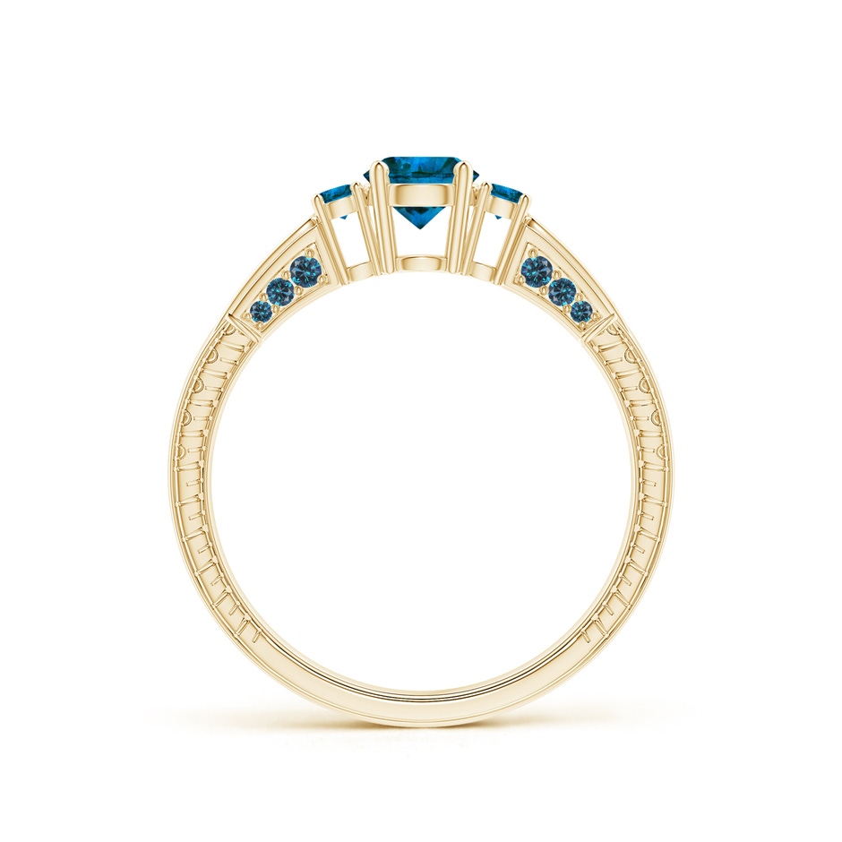 4.7mm AAA Three Stone Round Blue Diamond Ring in Yellow Gold side-1