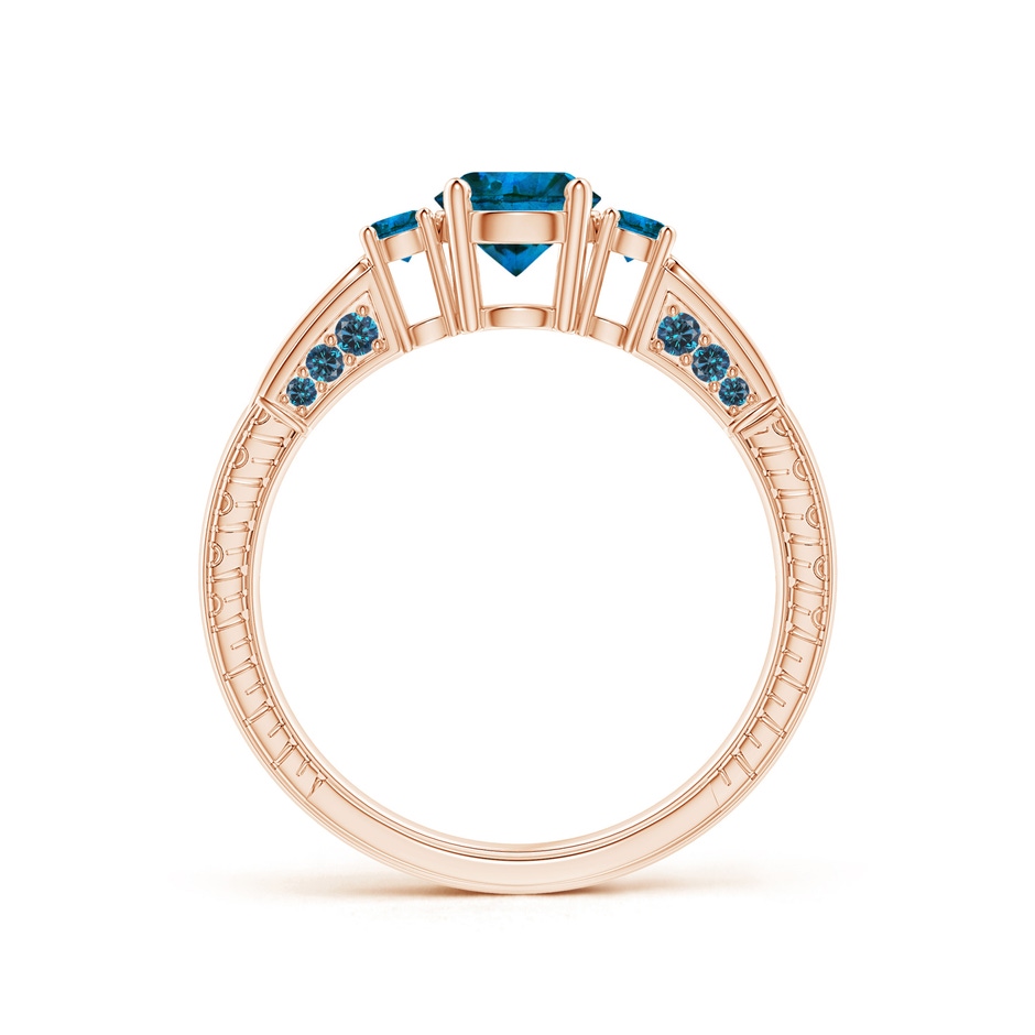 5.5mm AAA Three Stone Round Blue Diamond Ring in Rose Gold side-1