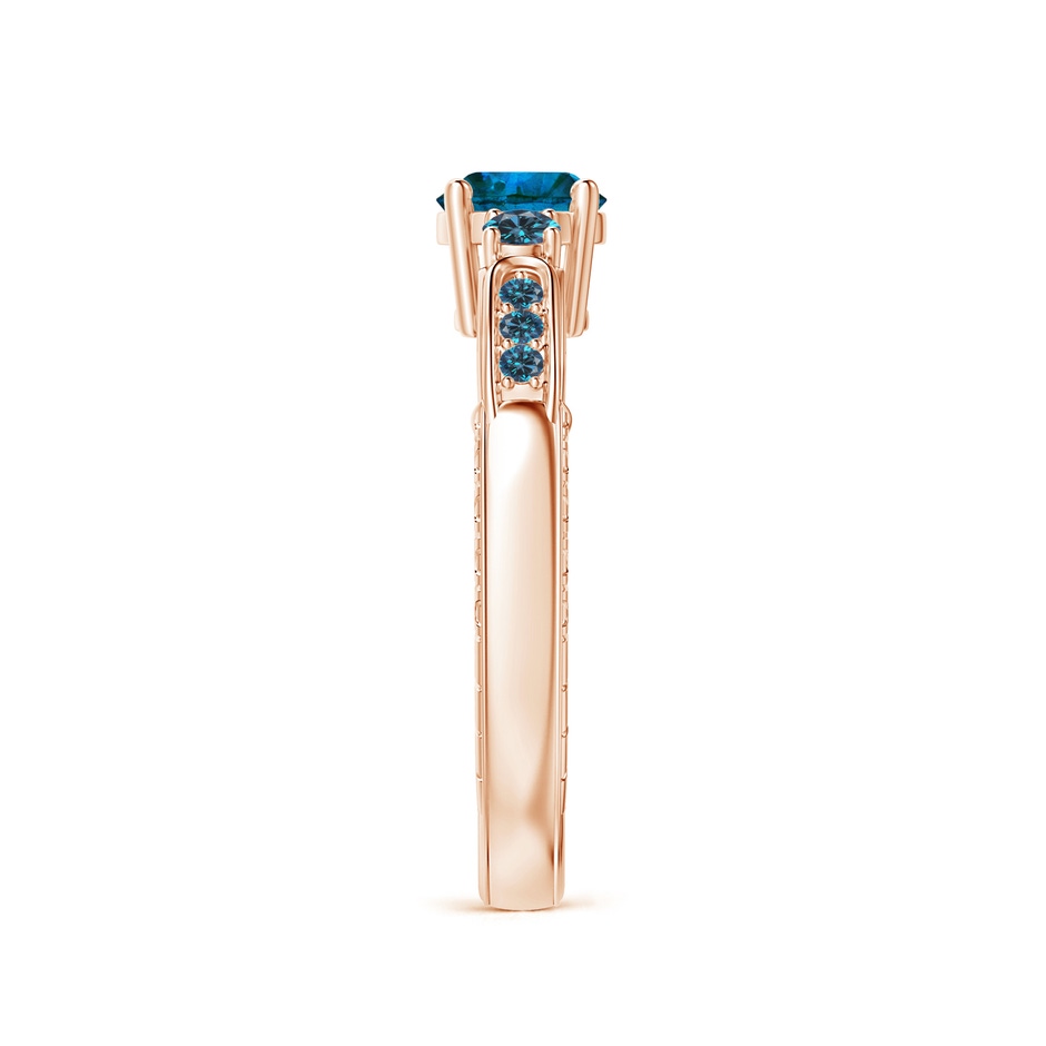 5.5mm AAA Three Stone Round Blue Diamond Ring in Rose Gold side-2