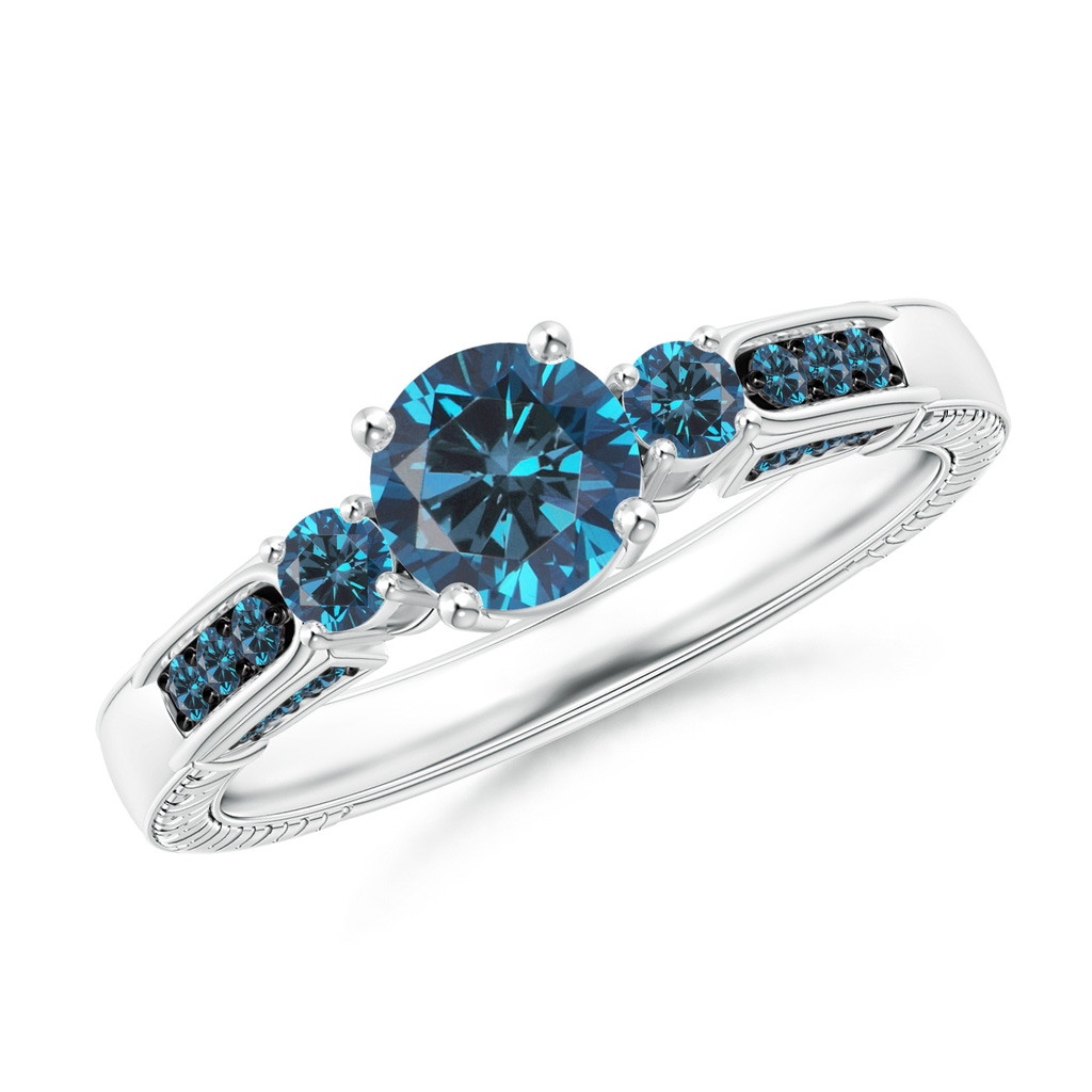 5.5mm AAA Three Stone Round Blue Diamond Ring in White Gold 