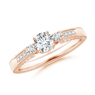 4.7mm GVS2 Three Stone Round Diamond Ring in Rose Gold