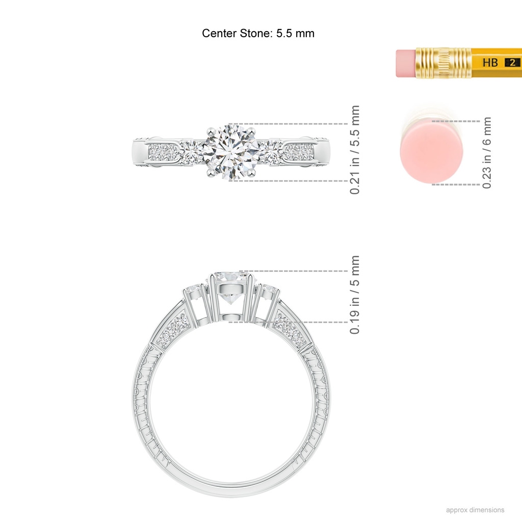 5.5mm HSI2 Three Stone Round Diamond Ring in White Gold Product Image