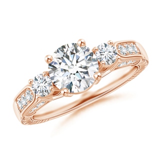 7.2mm GVS2 Three Stone Round Diamond Ring in 9K Rose Gold