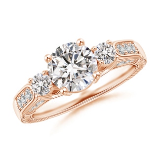 7.2mm IJI1I2 Three Stone Round Diamond Ring in Rose Gold