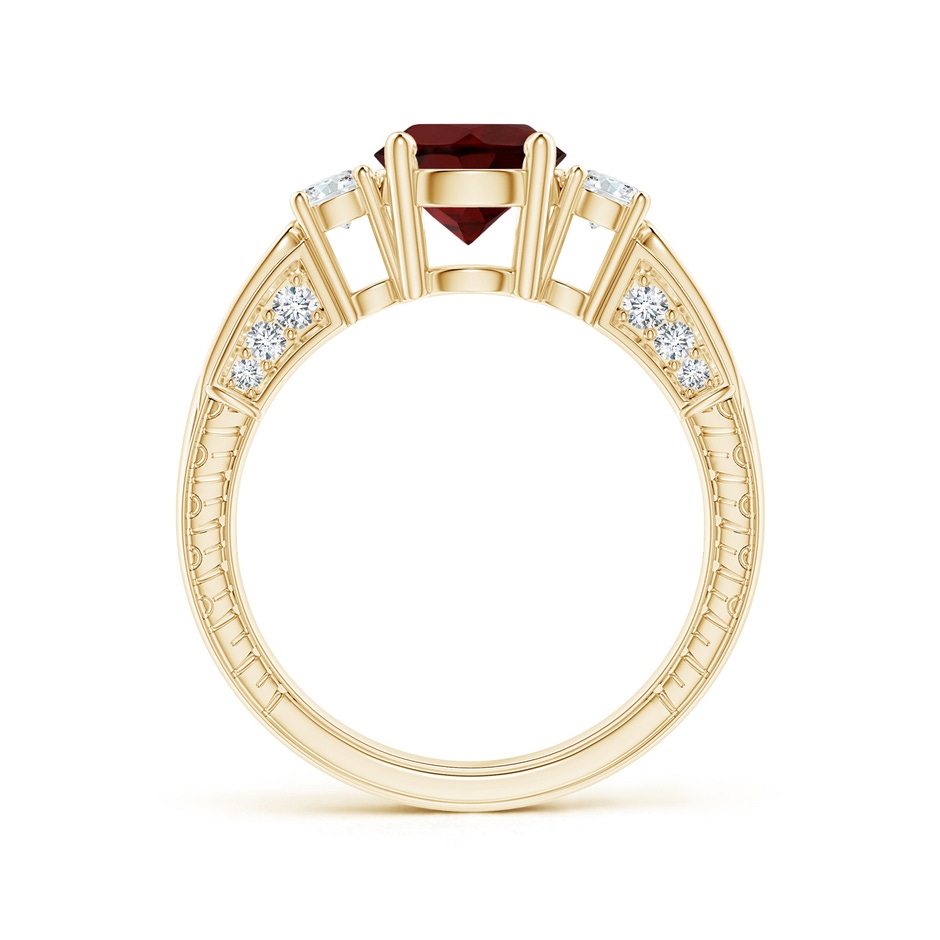 7mm AA Three Stone Round Garnet and Diamond Ring in Yellow Gold side-1