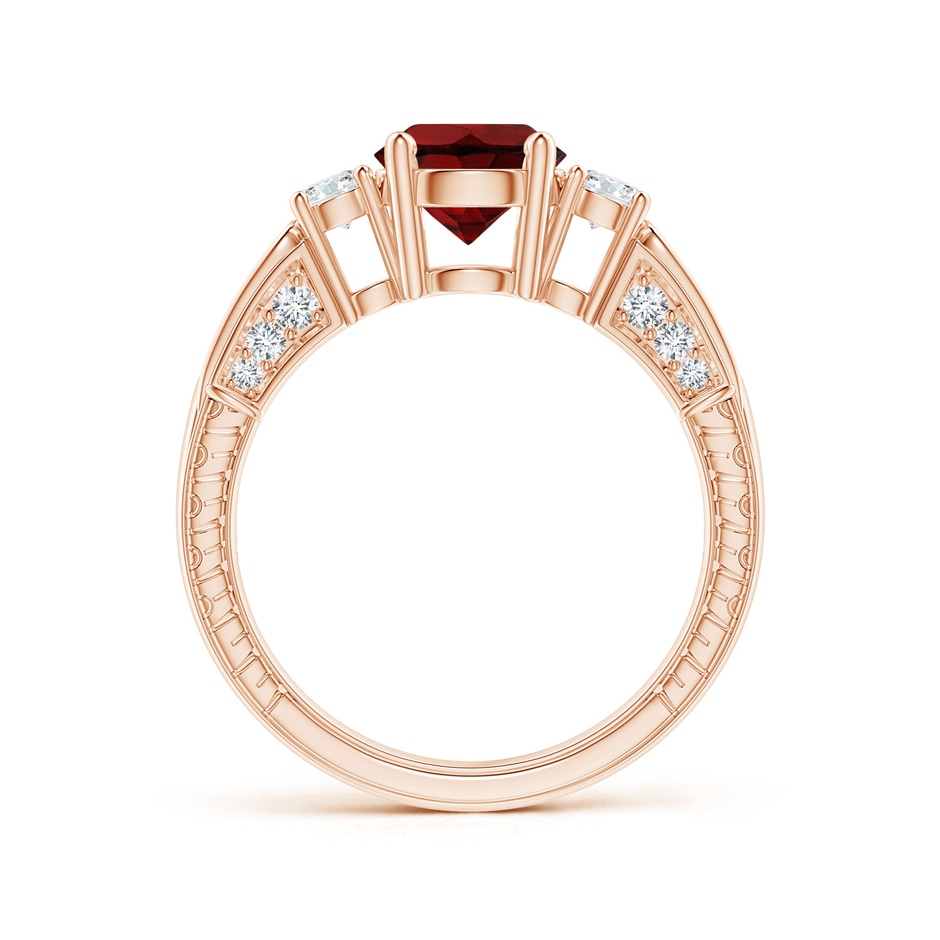 7mm AAA Three Stone Round Garnet and Diamond Ring in Rose Gold side-1