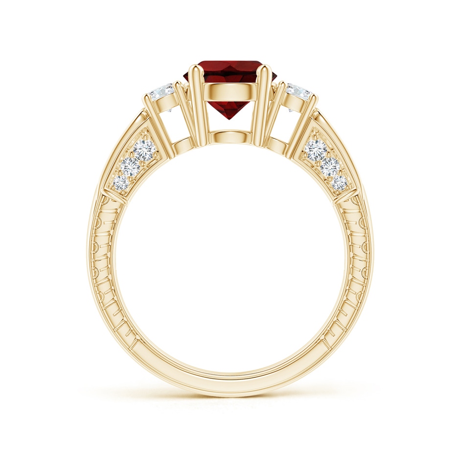 7mm AAA Three Stone Round Garnet and Diamond Ring in Yellow Gold side-1