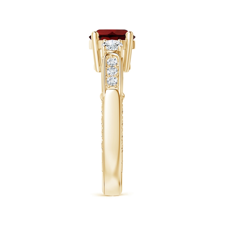 7mm AAA Three Stone Round Garnet and Diamond Ring in Yellow Gold side-2