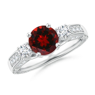 7mm AAAA Three Stone Round Garnet and Diamond Ring in P950 Platinum