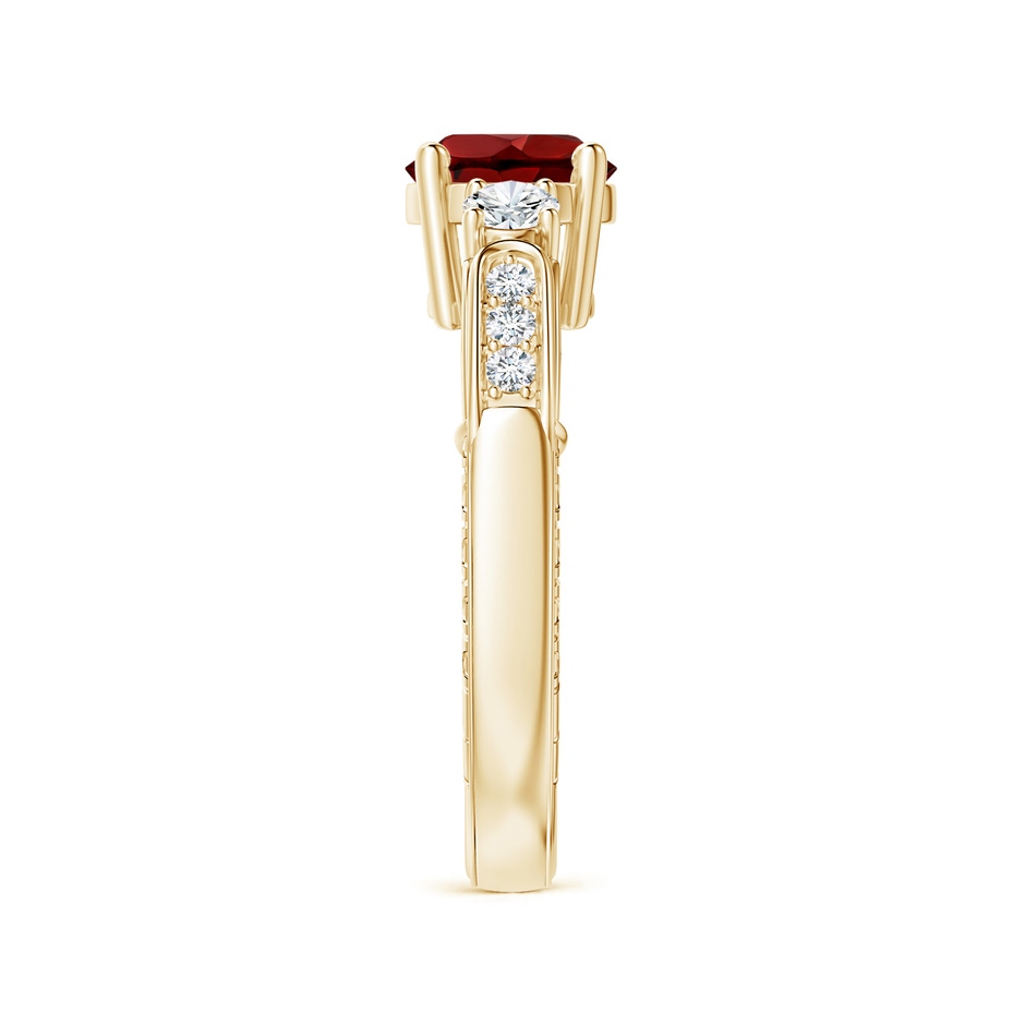 7mm AAAA Three Stone Round Garnet and Diamond Ring in Yellow Gold side-2
