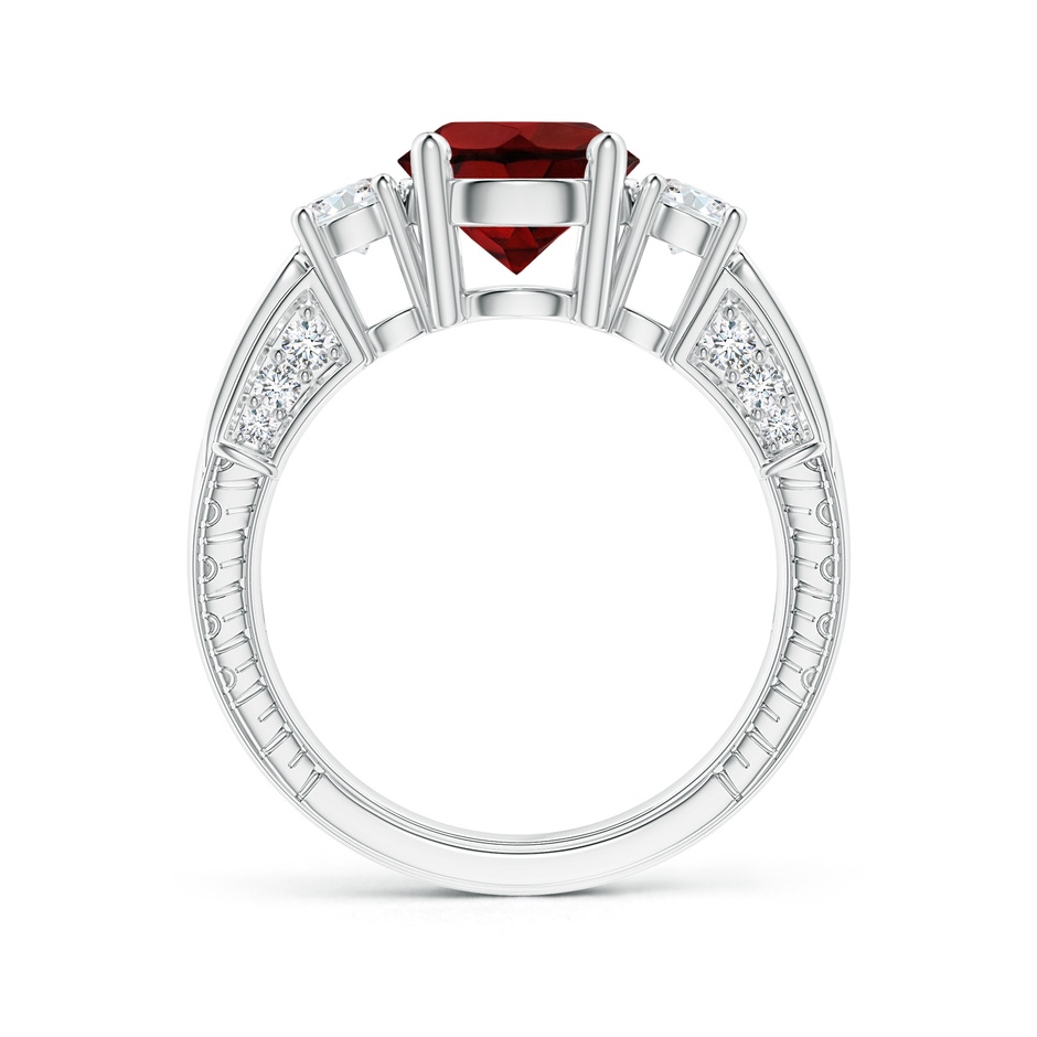 8mm AAA Three Stone Round Garnet and Diamond Ring in White Gold side-1