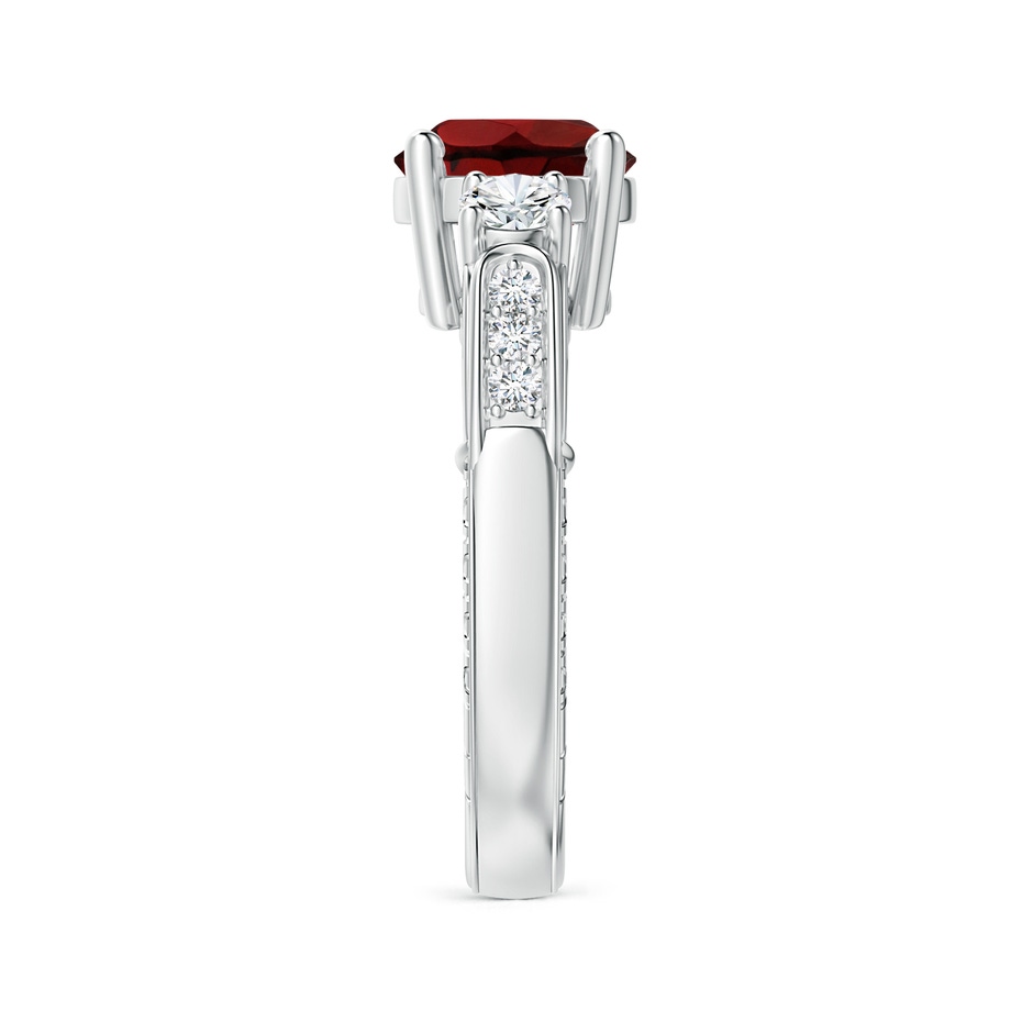 8mm AAA Three Stone Round Garnet and Diamond Ring in White Gold side-2