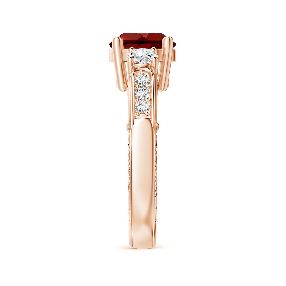 8mm AAAA Three Stone Round Garnet and Diamond Ring in Rose Gold side-2