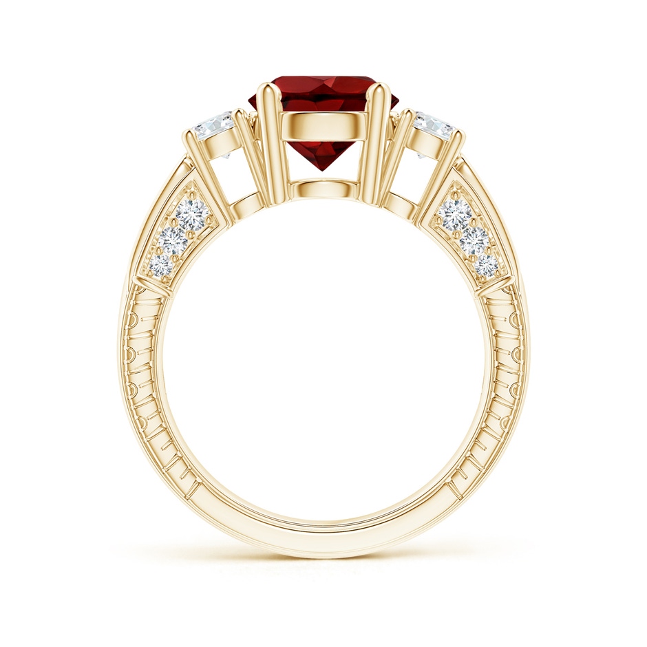 8mm AAAA Three Stone Round Garnet and Diamond Ring in Yellow Gold side-1