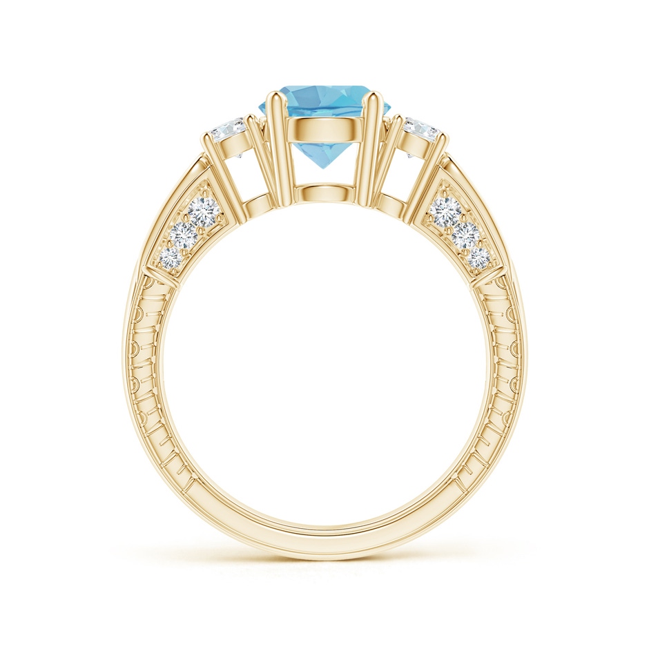 7mm A Three Stone Round Swiss Blue Topaz and Diamond Ring in Yellow Gold side-1