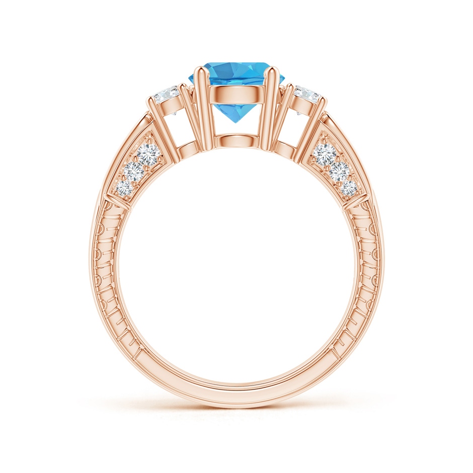 7mm AA Three Stone Round Swiss Blue Topaz and Diamond Ring in Rose Gold side-1