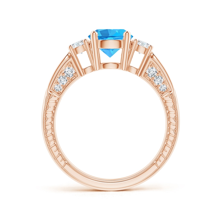 7mm AAA Three Stone Round Swiss Blue Topaz and Diamond Ring in Rose Gold side-1