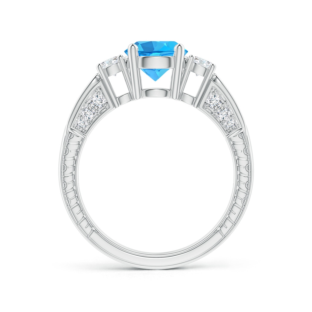 7mm AAA Three Stone Round Swiss Blue Topaz and Diamond Ring in White Gold - side_1