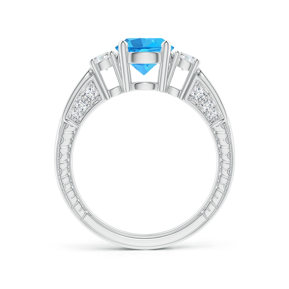 7mm AAA Three Stone Round Swiss Blue Topaz and Diamond Ring in White Gold side-1