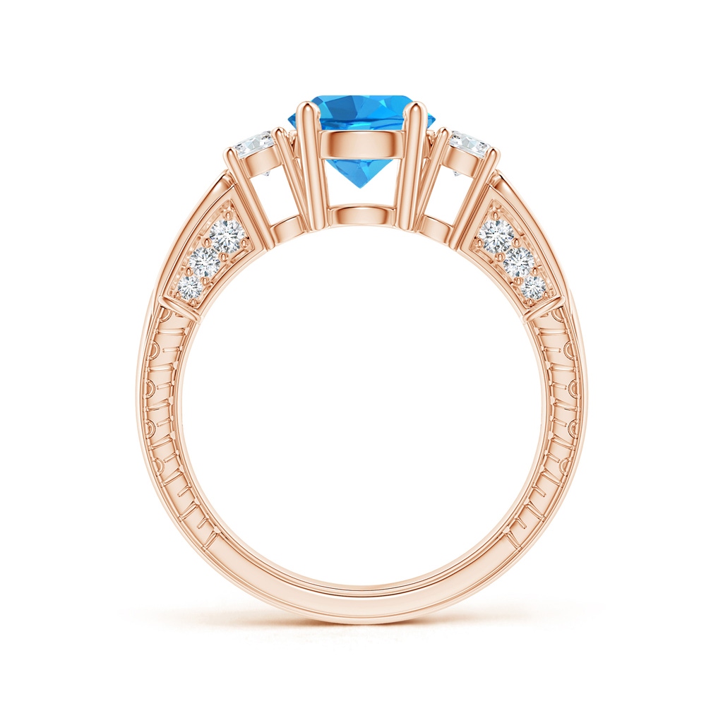 7mm AAAA Three Stone Round Swiss Blue Topaz and Diamond Ring in Rose Gold - side_1