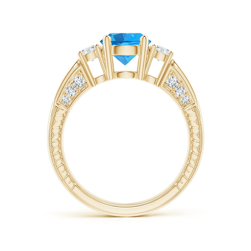 7mm AAAA Three Stone Round Swiss Blue Topaz and Diamond Ring in Yellow Gold - side_1