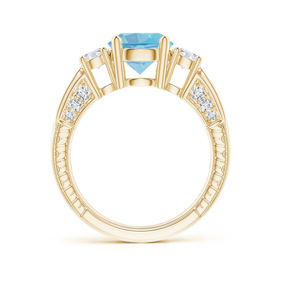 8mm A Three Stone Round Swiss Blue Topaz and Diamond Ring in Yellow Gold side-1