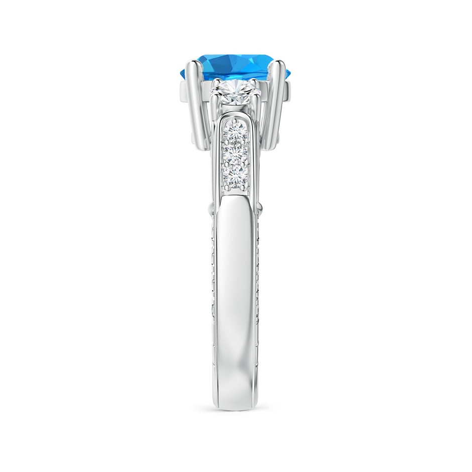 8mm AAAA Three Stone Round Swiss Blue Topaz and Diamond Ring in White Gold side-2