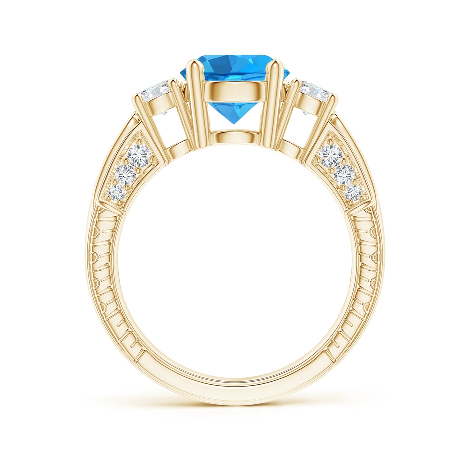 8mm AAAA Three Stone Round Swiss Blue Topaz and Diamond Ring in Yellow Gold side-1