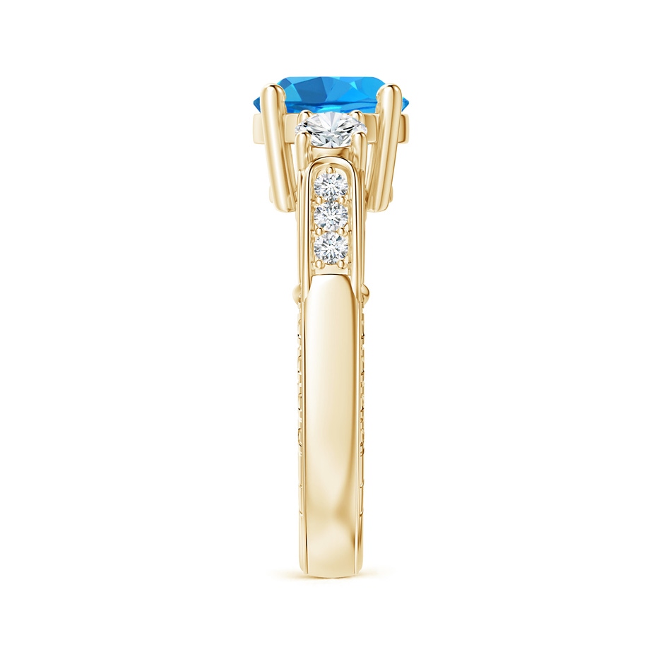 8mm AAAA Three Stone Round Swiss Blue Topaz and Diamond Ring in Yellow Gold side-2