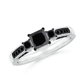 4.5mm AA Princess-Cut Black Diamond Three Stone Ring in P950 Platinum