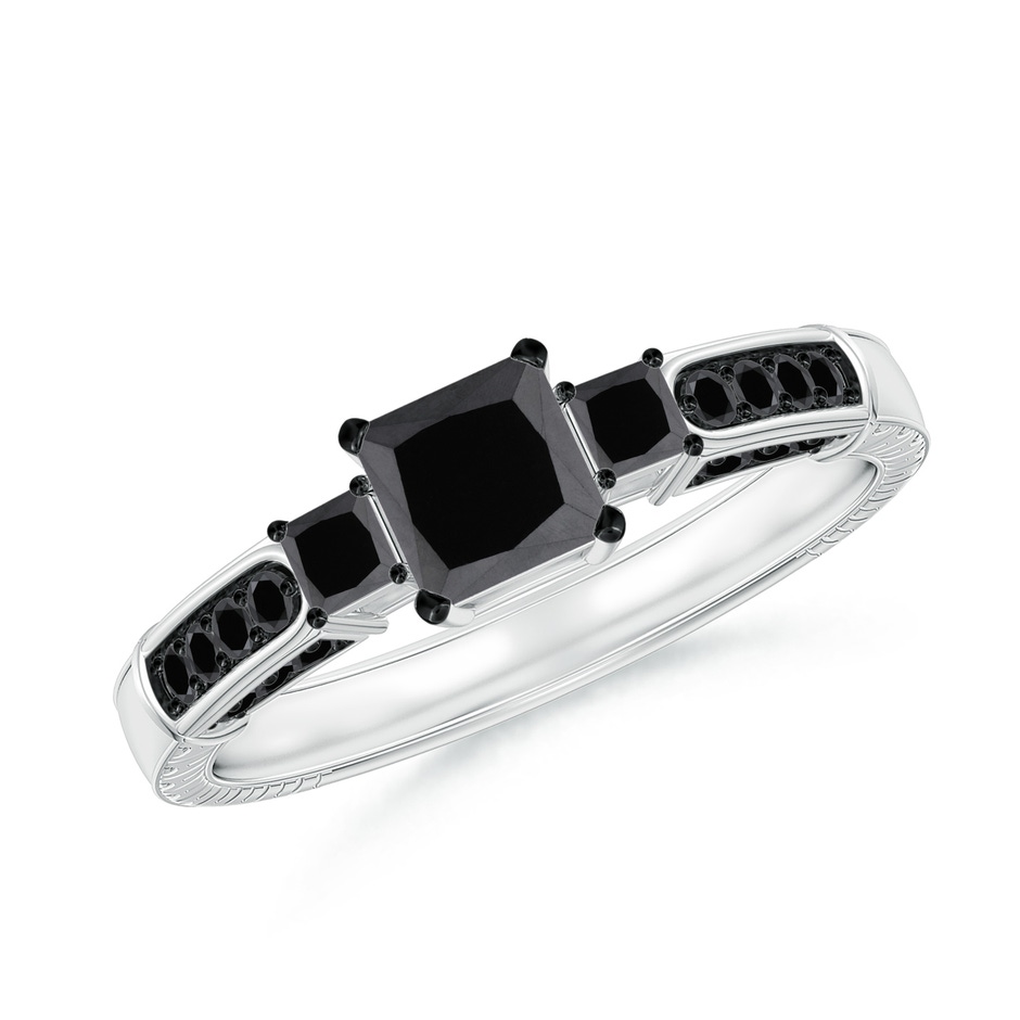 4.5mm AA Princess-Cut Black Diamond Three Stone Ring in White Gold 