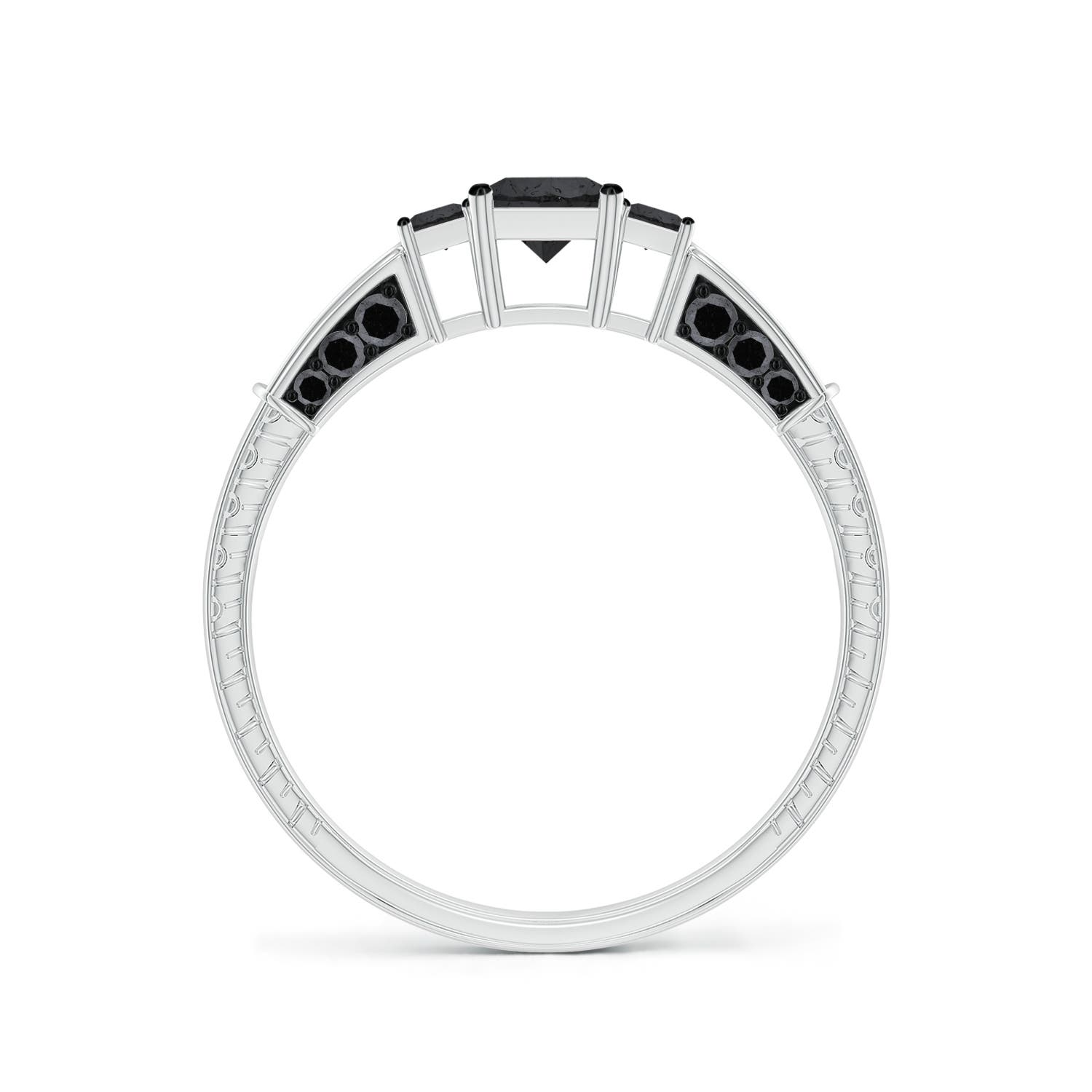 4mm A Princess-Cut Black Diamond Three Stone Ring in P950 Platinum
