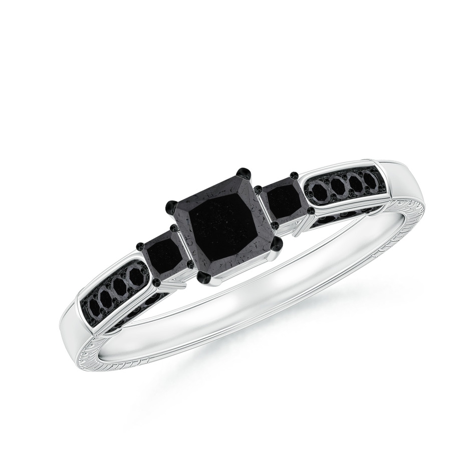 4mm A Princess-Cut Black Diamond Three Stone Ring in White Gold 