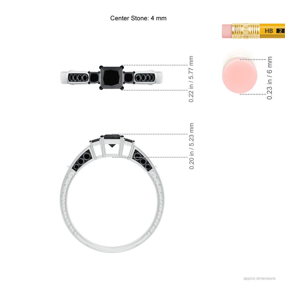 4mm A Princess-Cut Black Diamond Three Stone Ring in White Gold ruler