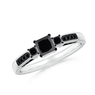 4mm AA Princess-Cut Black Diamond Three Stone Ring in P950 Platinum