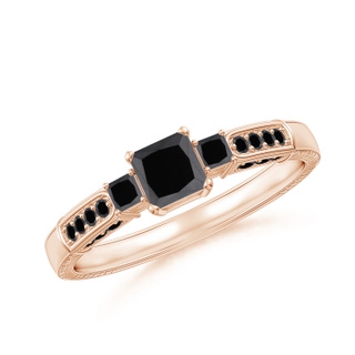 4mm AA Princess-Cut Black Diamond Three Stone Ring in Rose Gold