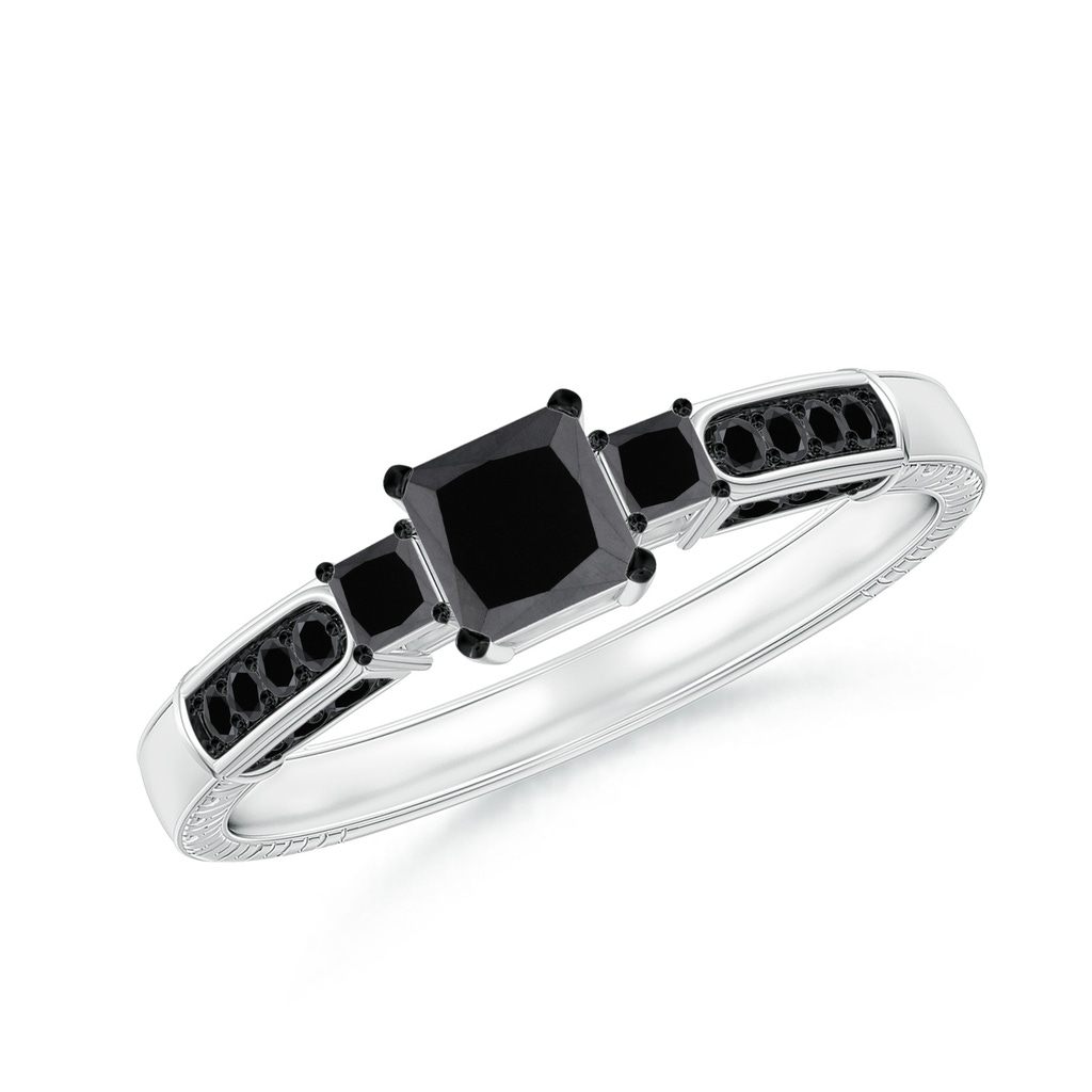 4mm AA Princess-Cut Black Diamond Three Stone Ring in White Gold