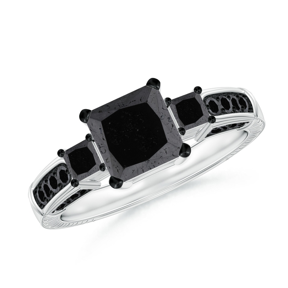 6.2mm A Princess-Cut Black Diamond Three Stone Ring in 9K White Gold 