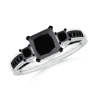 6.2mm AA Princess-Cut Black Diamond Three Stone Ring in P950 Platinum