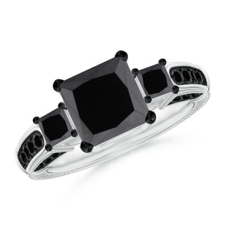 7.3mm AA Princess-Cut Black Diamond Three Stone Ring in P950 Platinum