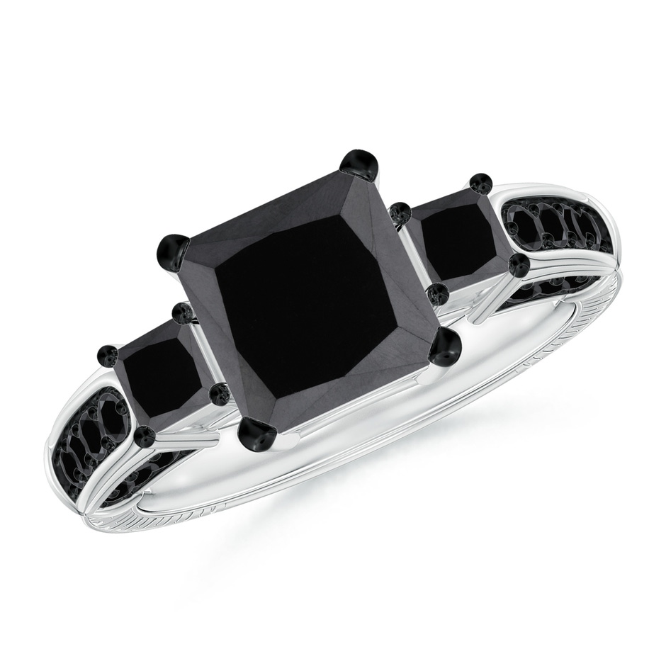 7.3mm AA Princess-Cut Black Diamond Three Stone Ring in P950 Platinum 