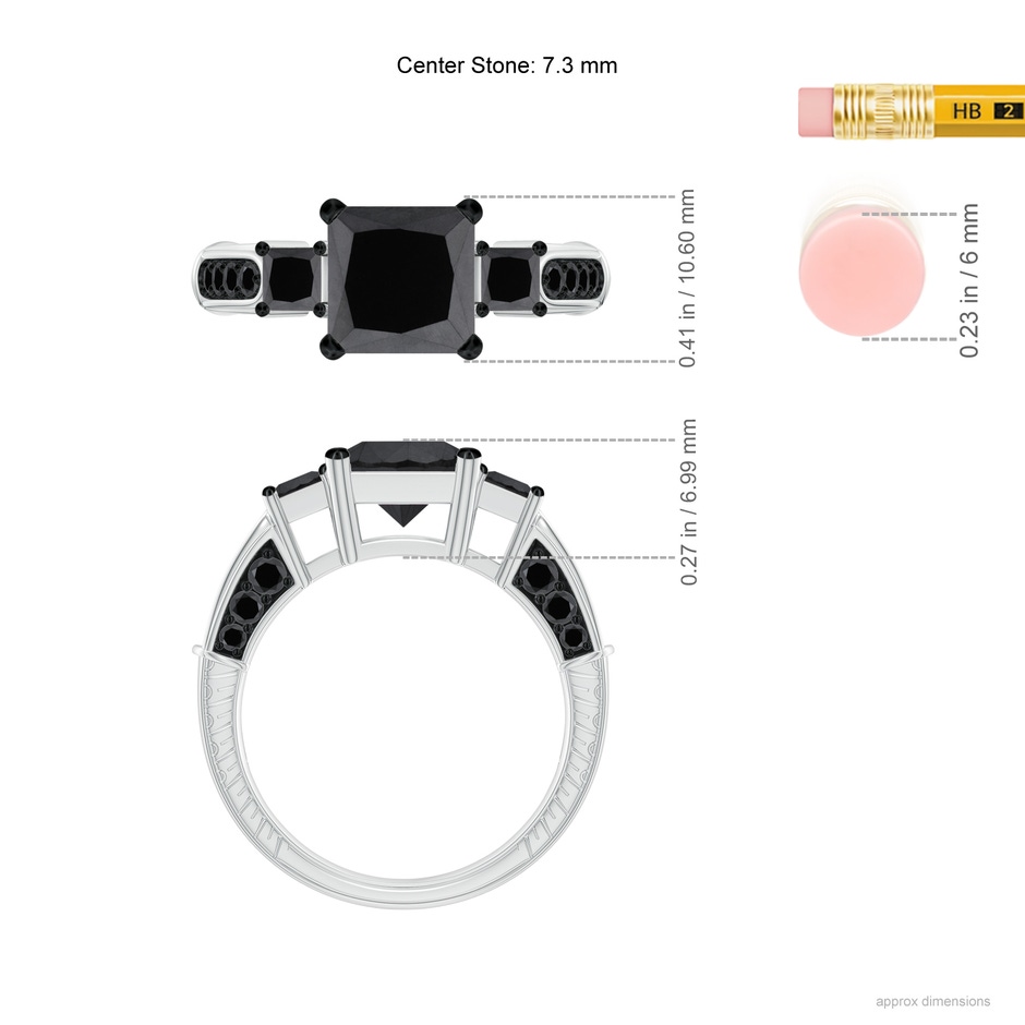 7.3mm AA Princess-Cut Black Diamond Three Stone Ring in P950 Platinum ruler