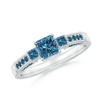 4.5mm AAA Princess-Cut Blue Diamond Three Stone Ring in P950 Platinum