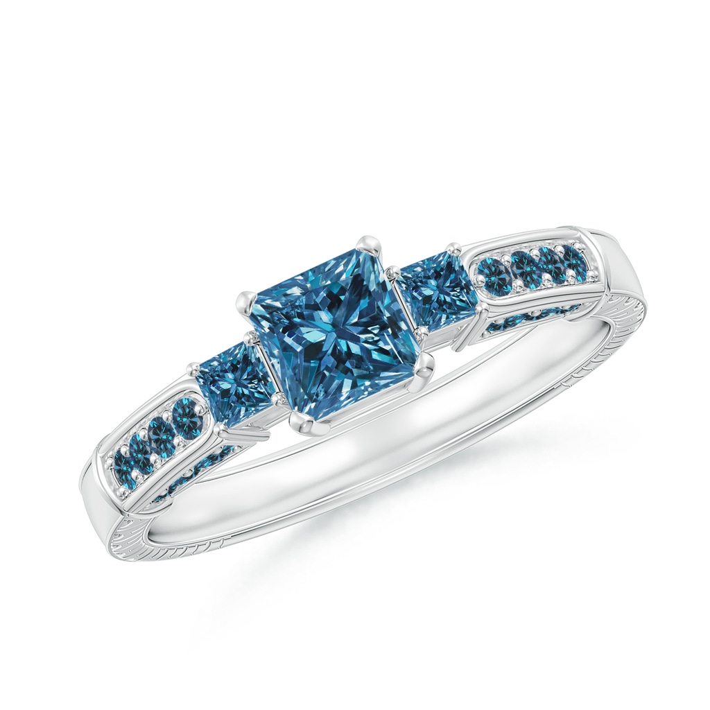 4.5mm AAA Princess-Cut Blue Diamond Three Stone Ring in White Gold 