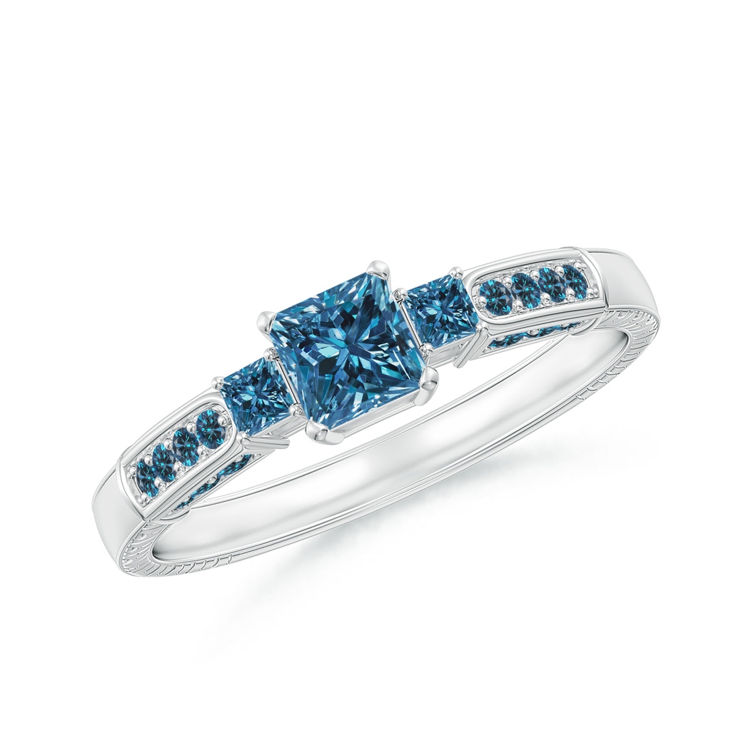 4mm AAA Princess-Cut Blue Diamond Three Stone Ring in P950 Platinum