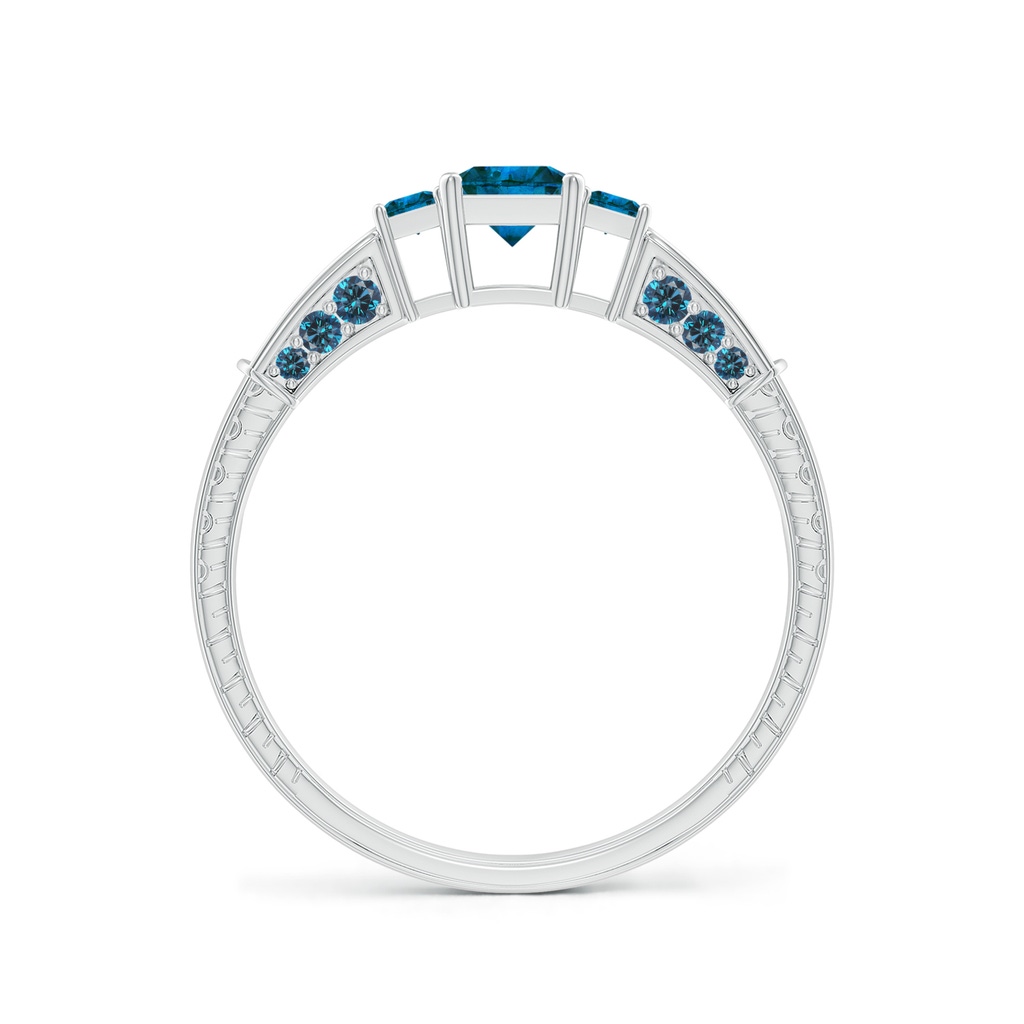 4mm AAA Princess-Cut Blue Diamond Three Stone Ring in P950 Platinum Side-1