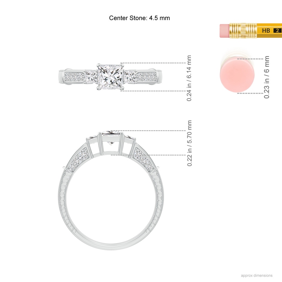 4.5mm HSI2 Princess-Cut Diamond Three Stone Ring in White Gold ruler
